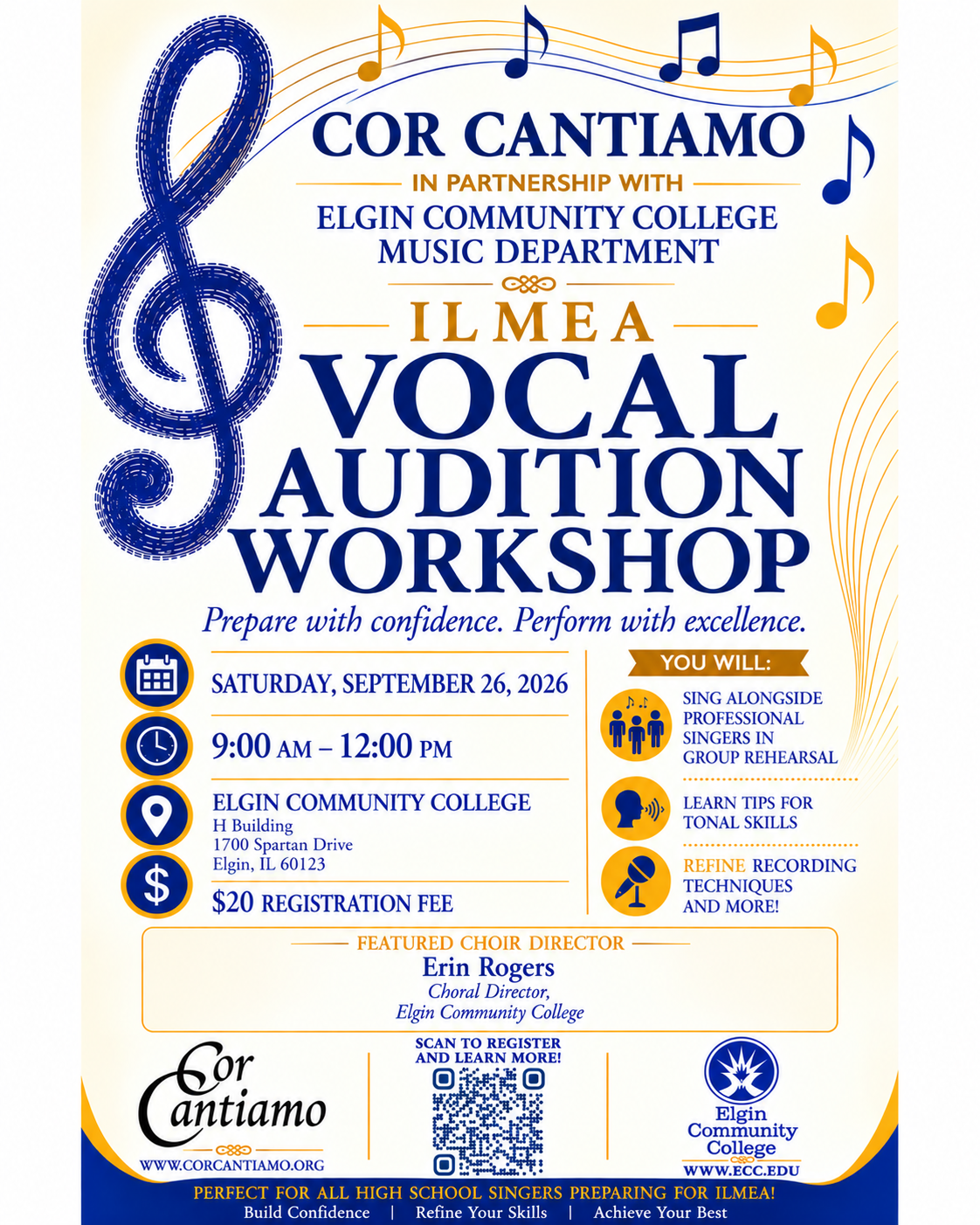 Register TODAY! 2026 ILMEA Audition Clinic Flyer with QR